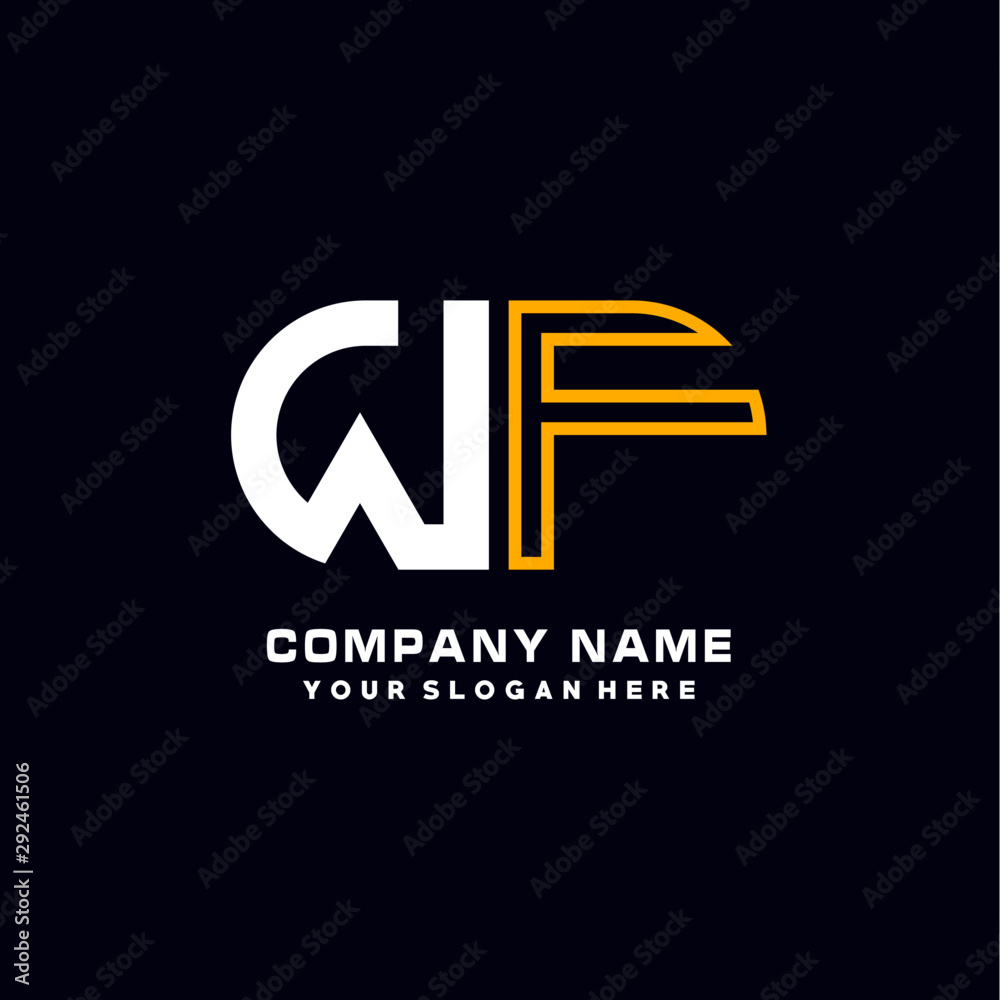 WF initial logo oval shaped letter. Monogram Logo Design Vector, color logo white blue, white yellow,black background. WF initial logo oval shaped letter. Monogram Logo Design Vector, color logo white blue, white yellow,black background.
