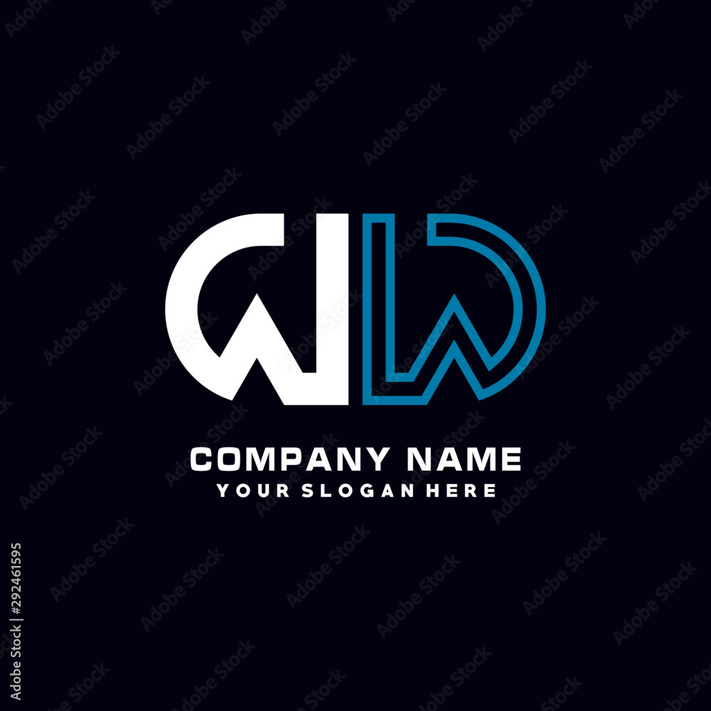 WW initial logo oval shaped letter. Monogram Logo Design Vector, color logo white blue, white yellow,black background.