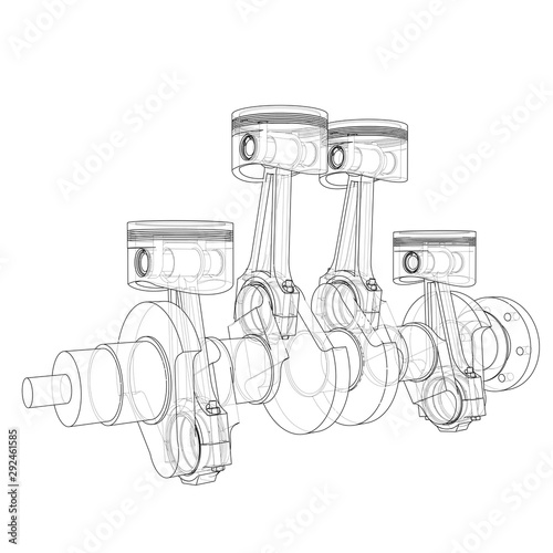 Engine pistons outline. Vector rendering of 3d