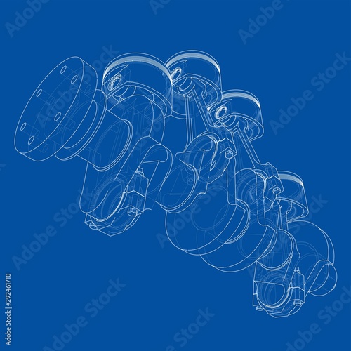 Engine pistons outline. Vector rendering of 3d