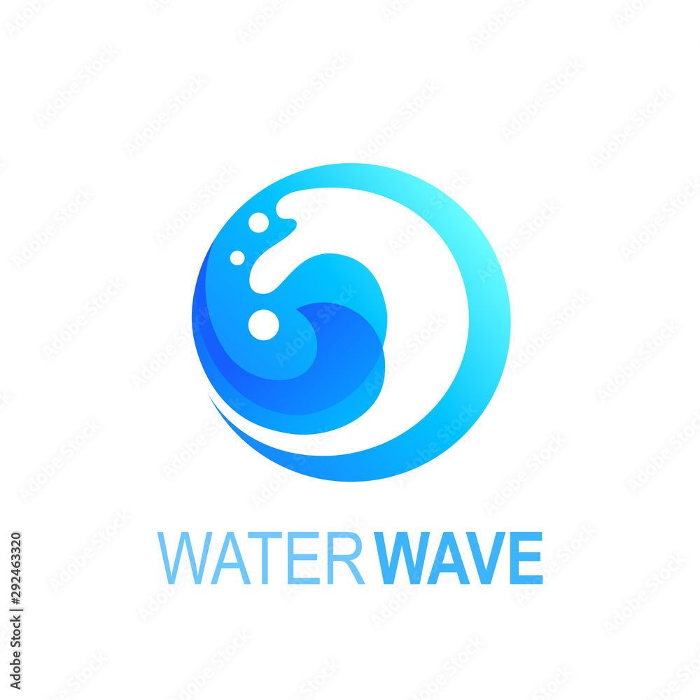 Wave logo with circle design illustration, ocean logo and water icon