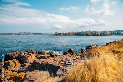 Fototapeta Naklejka Na Ścianę i Meble -  Black sea and old town in Sozopol, Bulgaria