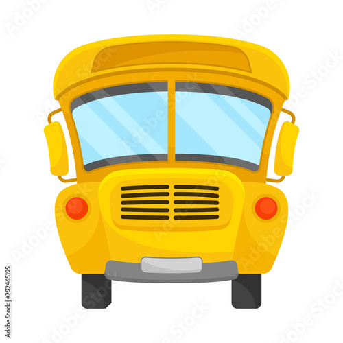 Yellow School Bus Of Front Projection With Curved Roof Vector Illustration