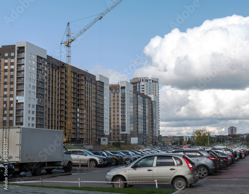 building under construction. construction cranes at a construction site