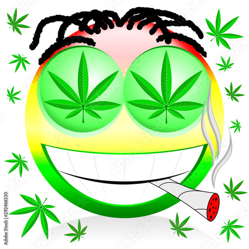 Emoji smoking marijuana - colorful cartoon illustration photo