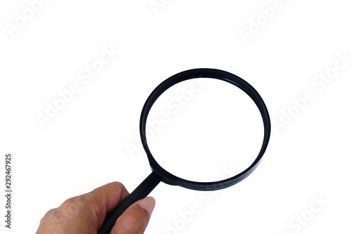 magnifying glass in hand isolated on white background