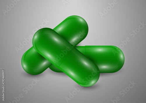 Background with bright pills, capsules. Vitamin pills for good health and antibiotics. Poster banner for website. Pharmacy, painkiller capsules and medications.