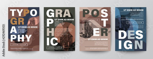 Set of Modern Graphic Design Poster layout. Typography on fluid form shape with natural color scheme background for Poster, Brochure, Flyer, Leaflet, Book cover, Banner. Template in A4 size.
