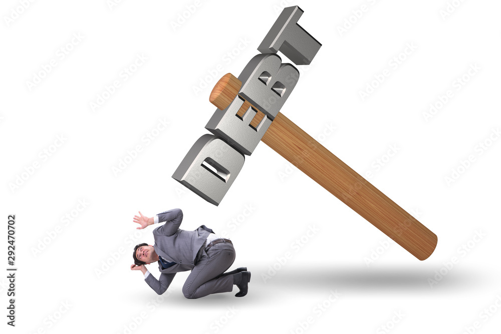 Businessman under the burden of debt and loan Businessman under the burden of debt and loan
