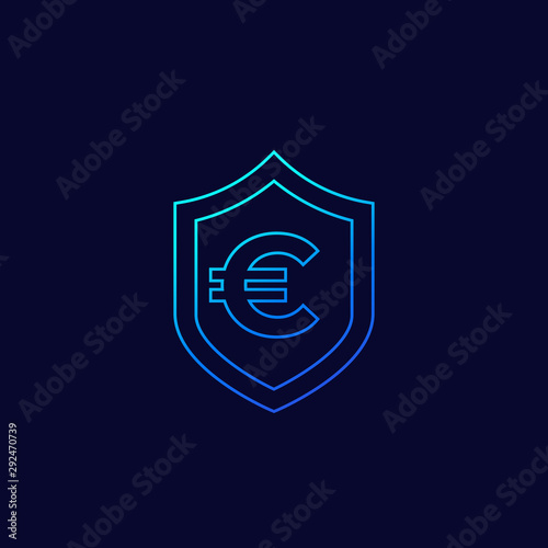 Shield with euro icon, line vector