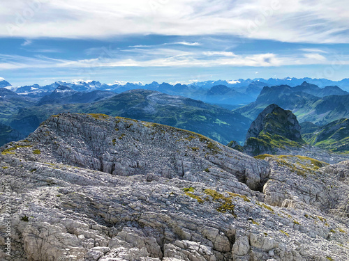 Panorama from the summit of Mutteristock situated between the Alpine valleys Klöntal (Klontal or Kloental) and Wagital (Waegital or Wägital), Innerthal - Canton of Schwyz, Switzerland photo