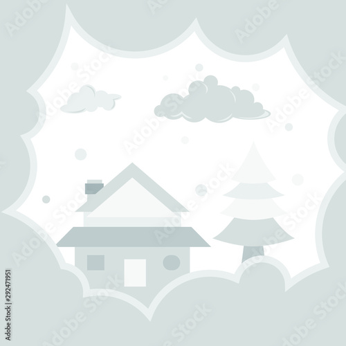 Fototapeta Naklejka Na Ścianę i Meble -  Winter landscape with house and tree.Clouds and snow on the sky in winter season.Merry Christmas and Happy New Year.Vector EPS 10.