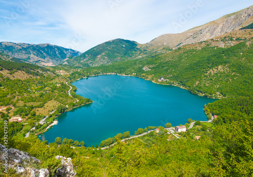 Lake Scanno (L'Aquila, Italy) - When nature is romantic: the heart - shaped lake on the Apennines mountains, in Abruzzo region, central Italy, during the autumn with foliage