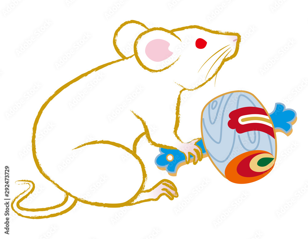 打ち出の小槌を持った白ネズミ 子年 年賀状素材 Stock Vector Adobe Stock 打ち出の小槌を持った白ネズミ 子年 年賀状素材 Stock Vector Adobe Stock