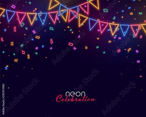 celebration background with neon style garland flags decoration