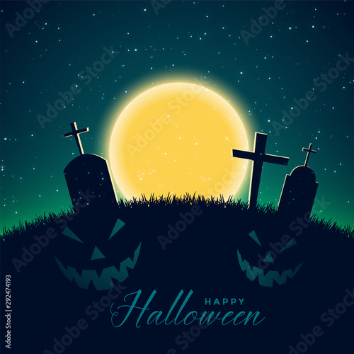 scary halloween night scene with full moon