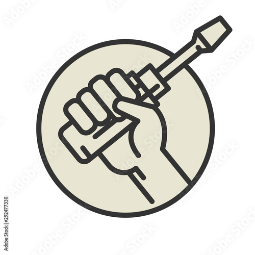 Fototapeta Screwdriver in hand icon or symbol isolated