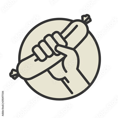 Sausage in hand icon or symbol isolated