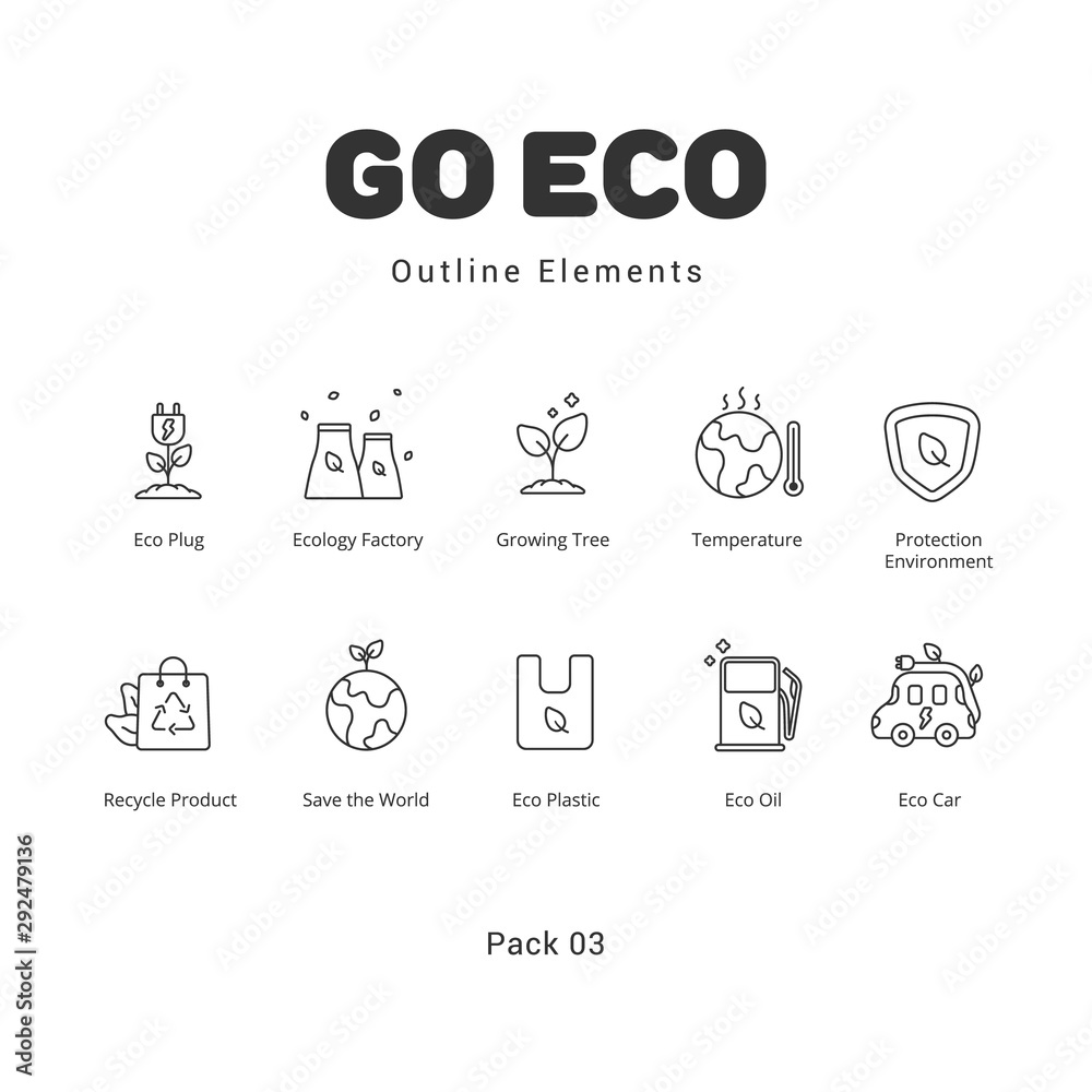 Ecology elements outline icons illustration