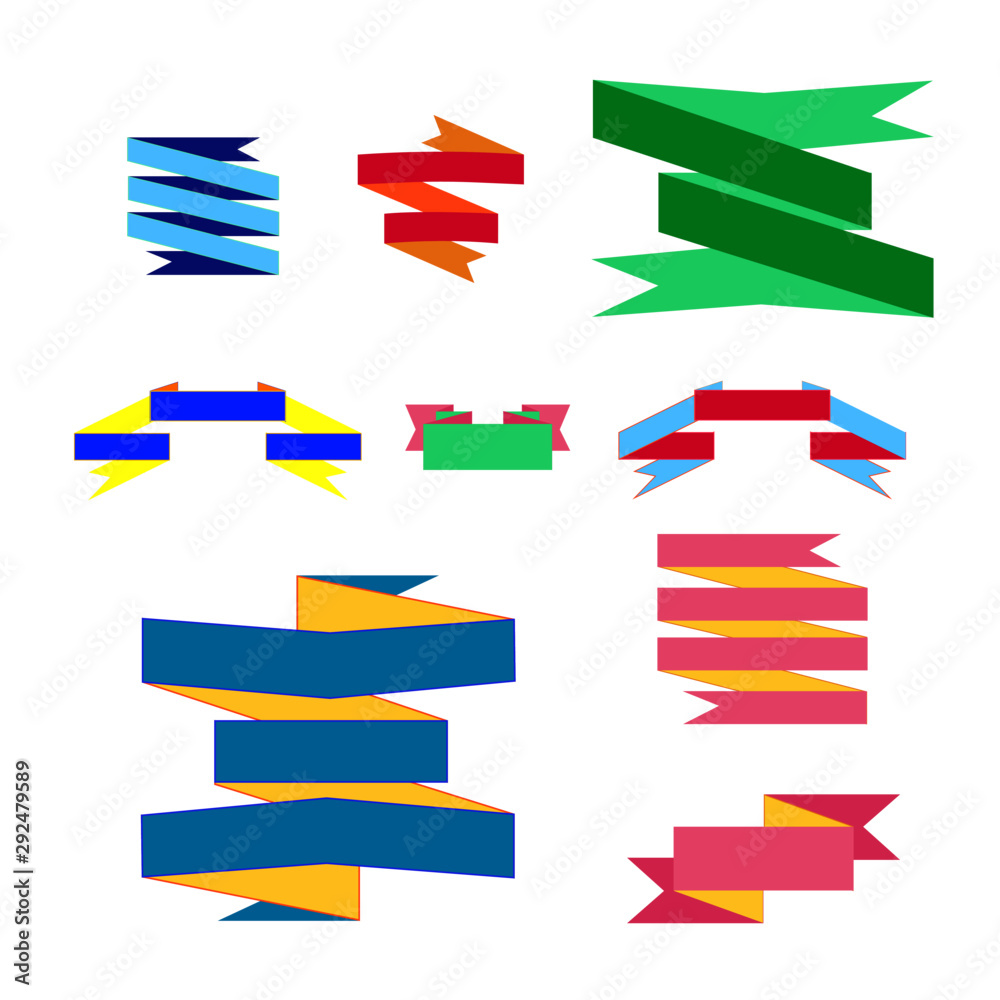 Set bicolored ribbons different shapes flat vector