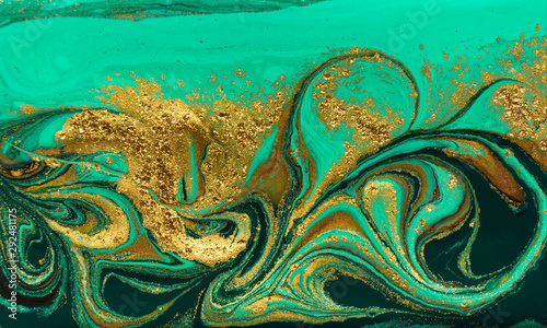 Green and gold ripples abstract background.