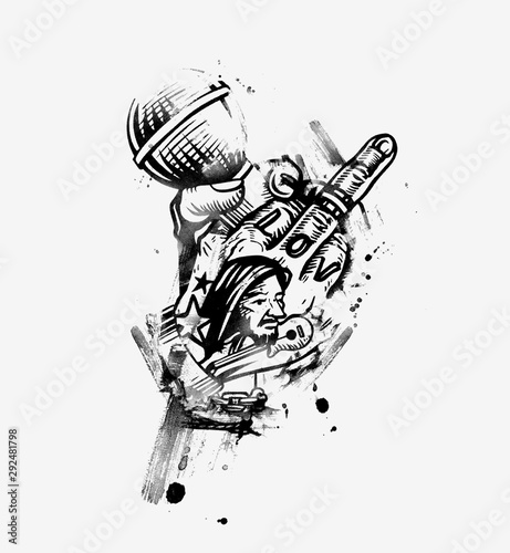 Human hand holding microphone with finger fuck off insult ignore gesture, vector illustration.