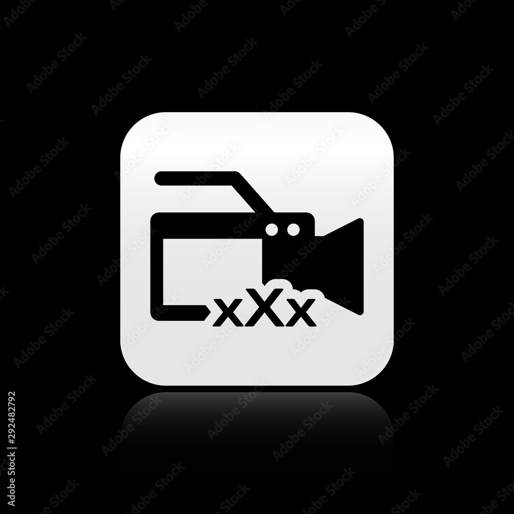 Black Video camera with inscription XXX icon isolated on black background.  Age restriction symbol. 18 plus content sign. Adult channel. Silver square  button. Vector Illustration Stock Vector | Adobe Stock