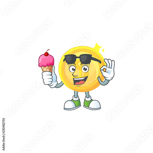 With ice cream currency gold coin isolated white background