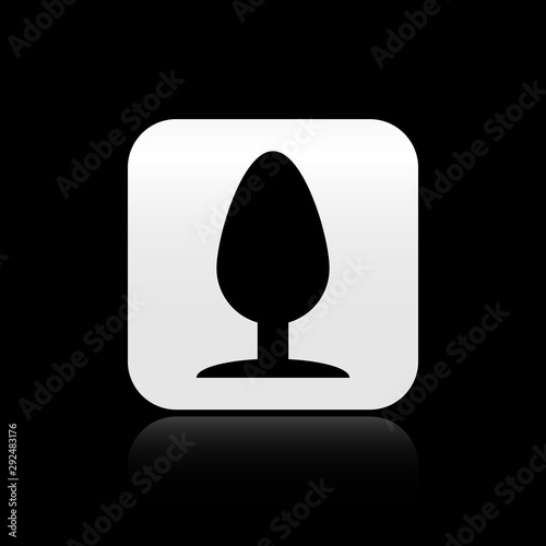 Black Anal plug icon isolated on black background. Butt plug sign. Fetish accessory. Sex toy for men and woman. Silver square button. Vector Illustration