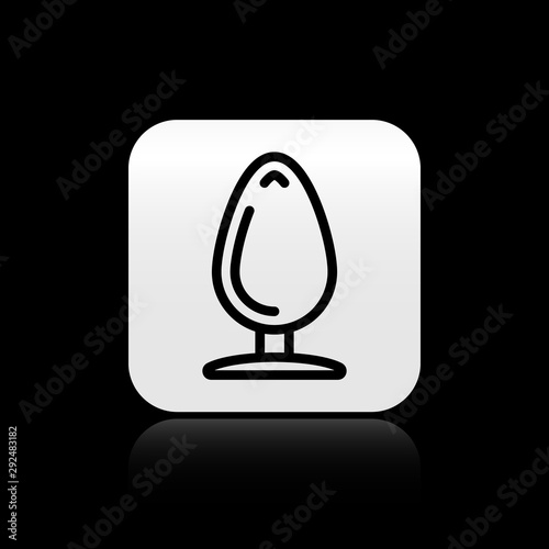 Black Anal plug icon isolated on black background. Butt plug sign. Fetish accessory. Sex toy for men and woman. Silver square button. Vector Illustration