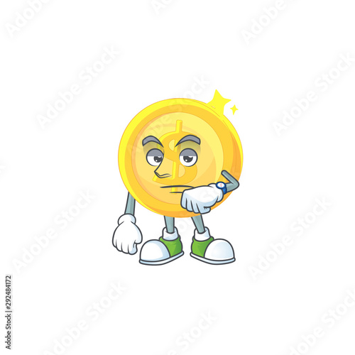 Waiting gold coin cartoon character mascot style