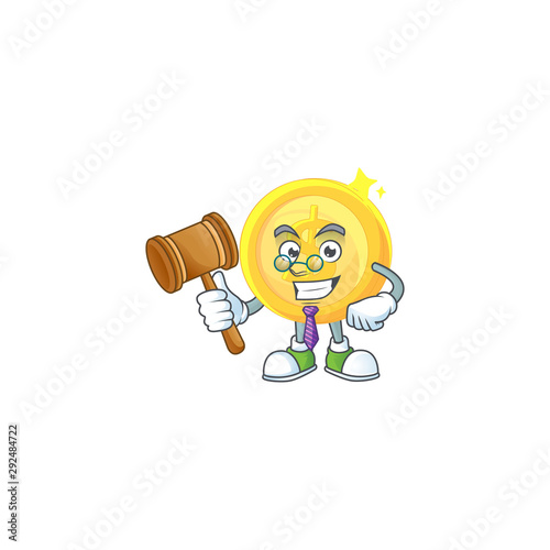 Judge gold coin cartoon character mascot style