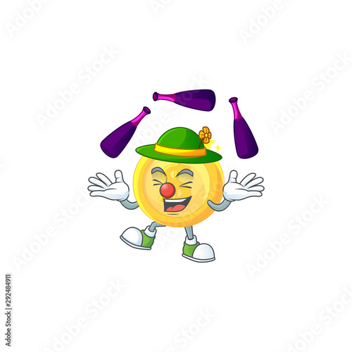 Juggling gold coin cartoon character mascot style