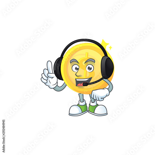 With headphone gold coin cartoon character mascot style