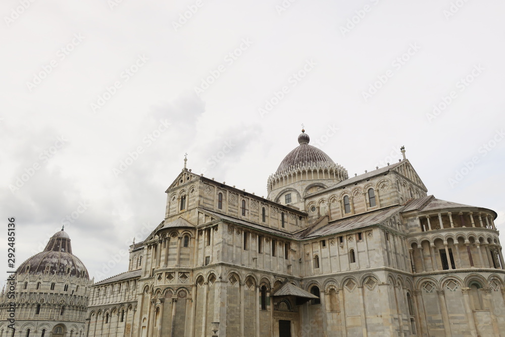 The Square of miracles in Pisa in Italy: The Pisa tower, the Pisa cathedral and the Pisa baptistery.