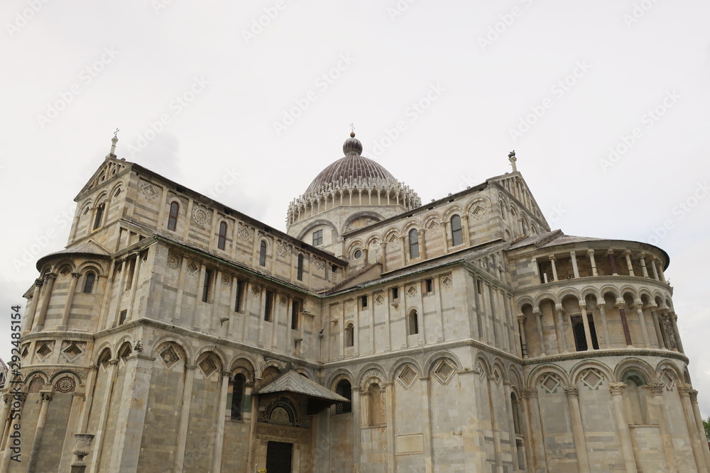 The Square of miracles in Pisa in Italy: The Pisa tower, the Pisa cathedral and the Pisa baptistery.