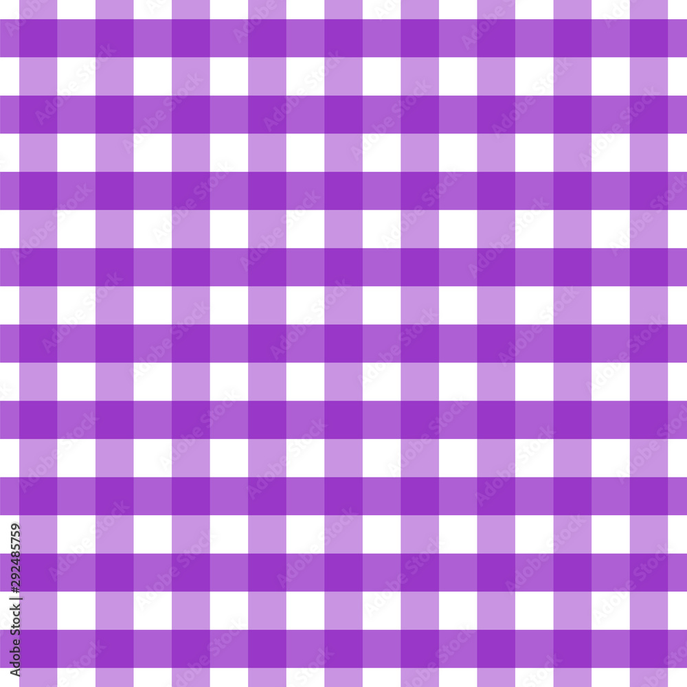 Violet checkered seamless pattern. Violet and white plaid texture. Purple Gingham seamless background. Chequered backdrop for textile, tablecloth, shirt and other fashion products. Vector illustration Violet checkered seamless pattern. Violet and white plaid texture. Purple Gingham seamless background. Chequered backdrop for textile, tablecloth, shirt and other fashion products. Vector illustration