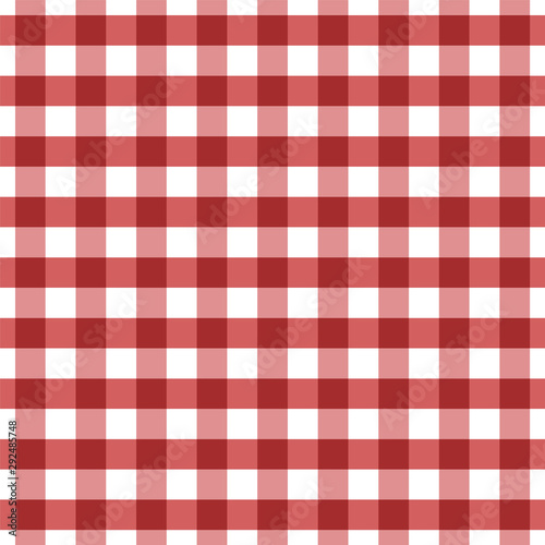 Red checkered seamless pattern. Red and white plaid texture. Red Gingham seamless background. Chequered backdrop for textile, tablecloth,clothes, shirt, blanket and other products. Vector illustration