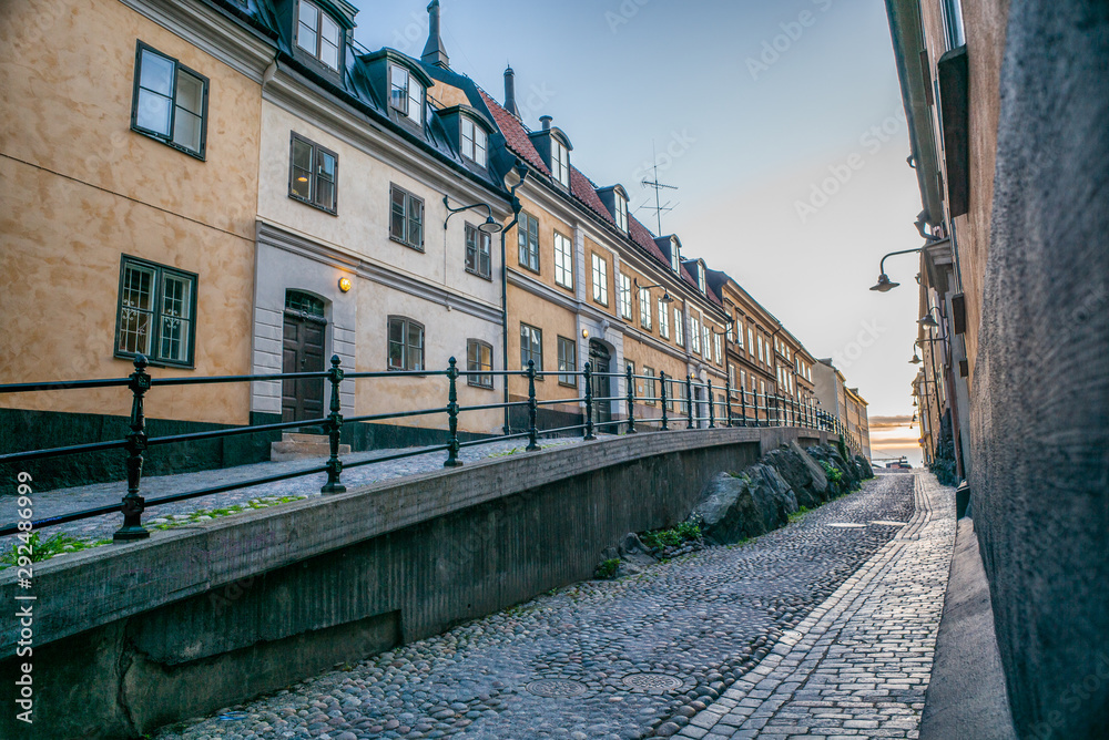 The narrow cobbled colorful streets of Stockholm in Autumn - 3