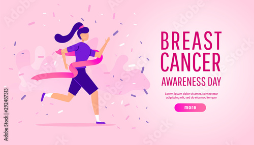 Breast cancer awareness illustration concept with running sport or charity run
