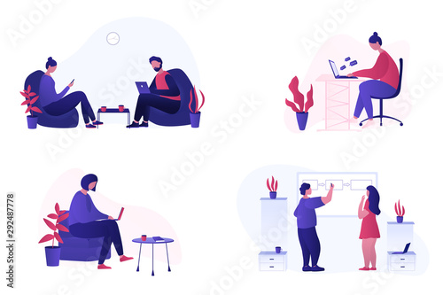 People working together at the office in quiet and friendly atmosphere.