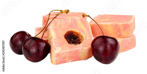 Group of cherry flavour fudge confectionery isolated on a white background photo