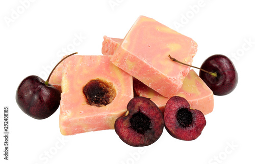 Group of cherry flavour fudge confectionery isolated on a white background photo