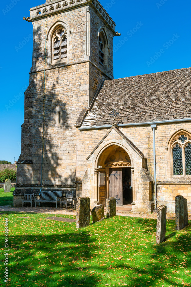 The Parish Church of Saint Mary in Lower Slaughter village in the Cotswold district of Gloucestershire, UK