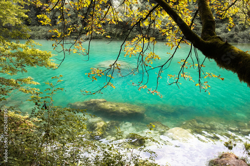 beautiful scenic landscape view on river soca in slovenia