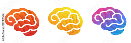 Colorful Brain icon. Red, Yellow, Blue gradient colors brain illustration isolated on white background.