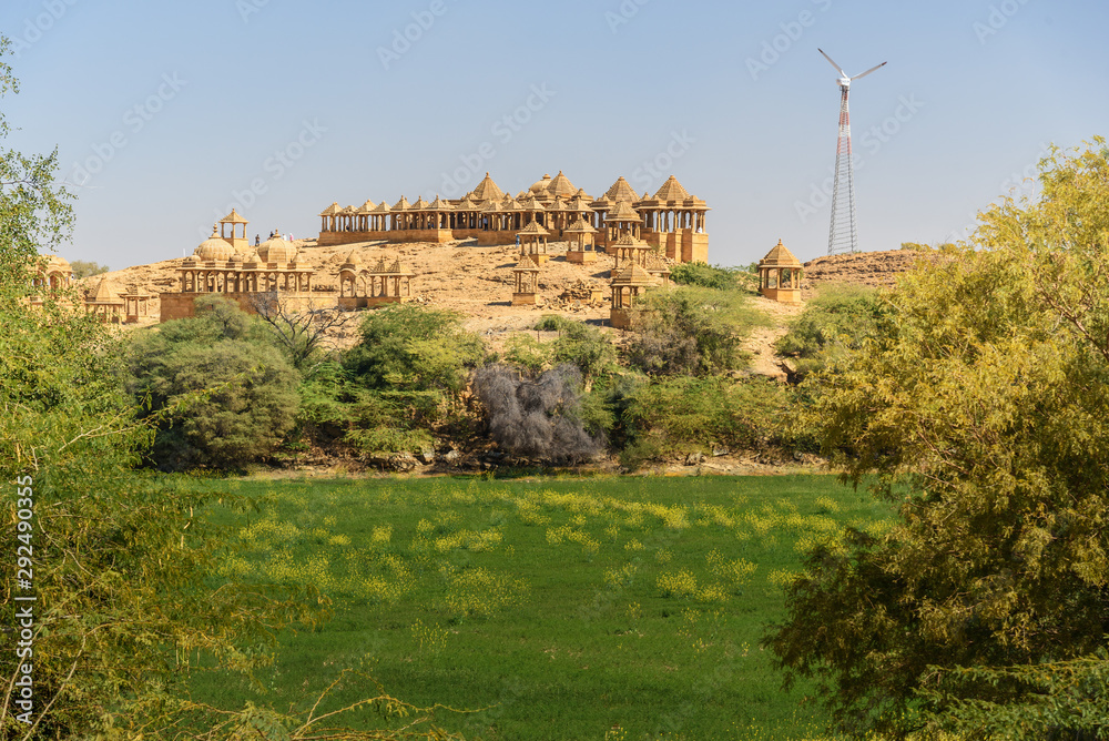 View of Bada Bagh ancient cenotaphs complex. Jaisalmer. India
