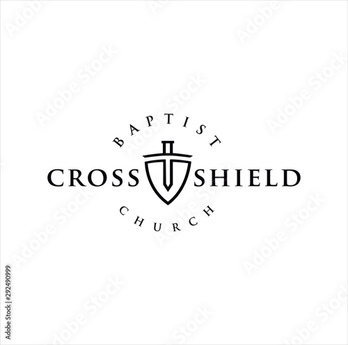 Shield Cross Logo Design Inspirations . Shield Church Logo Vintage Hipster Retro Illustration . christian Symbol