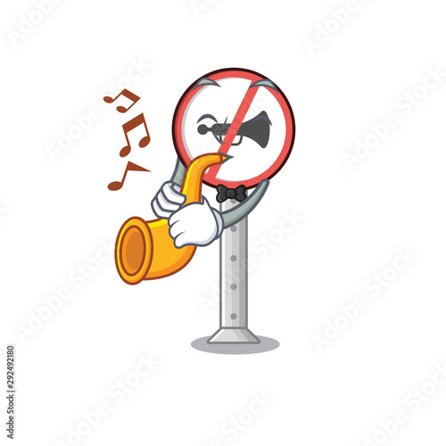 With trumpet no honking on the cartoon roadside