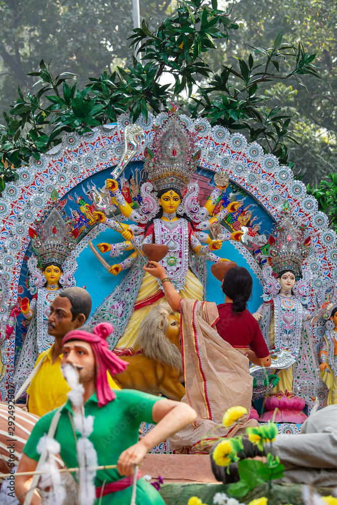 Fototapeta premium Goddess Kali during Durga Puja at a pandal display in New Delhi, India